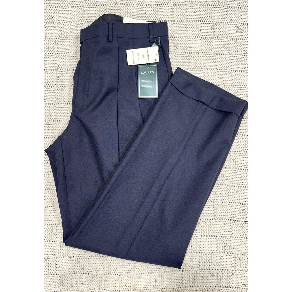 NWT Lauren Ralph Lauren Total Comfort Wool Dress Pants 36x32 Navy Pleated $140